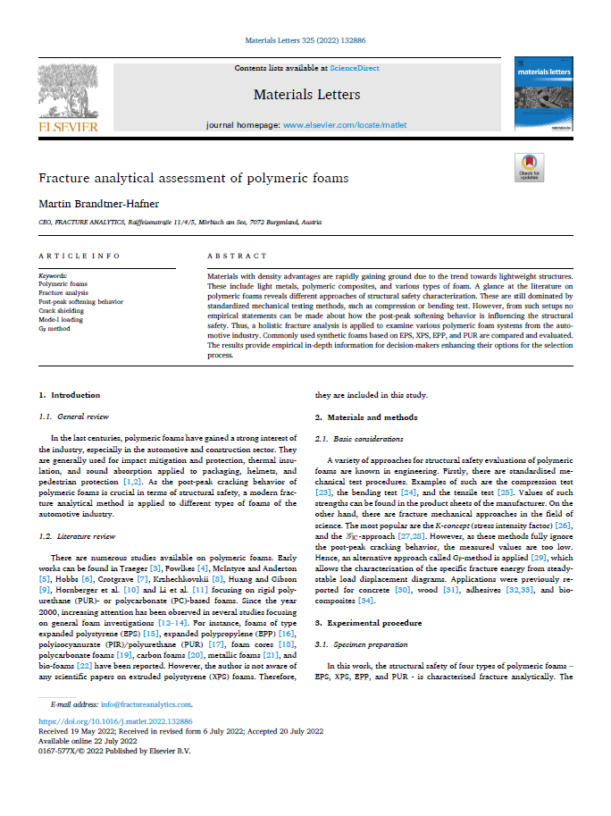 Vorschau der Publikation - Fracture analytical assessment of polymmeric foams