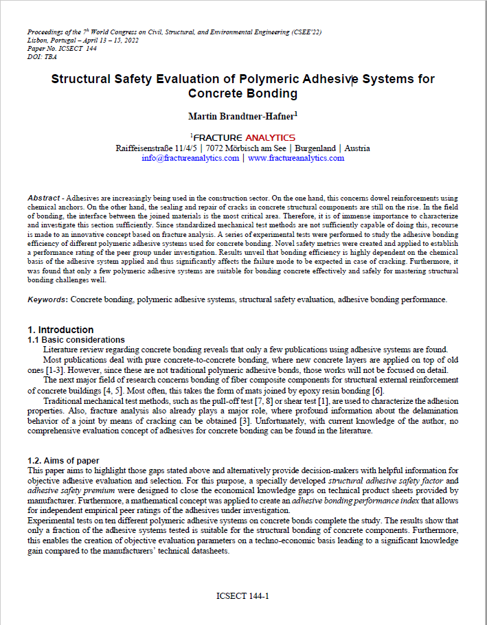 Vorschau der Publikation - Structural Safety Evaluation of Polymeric Adhesive Systems for Concrete Bonding