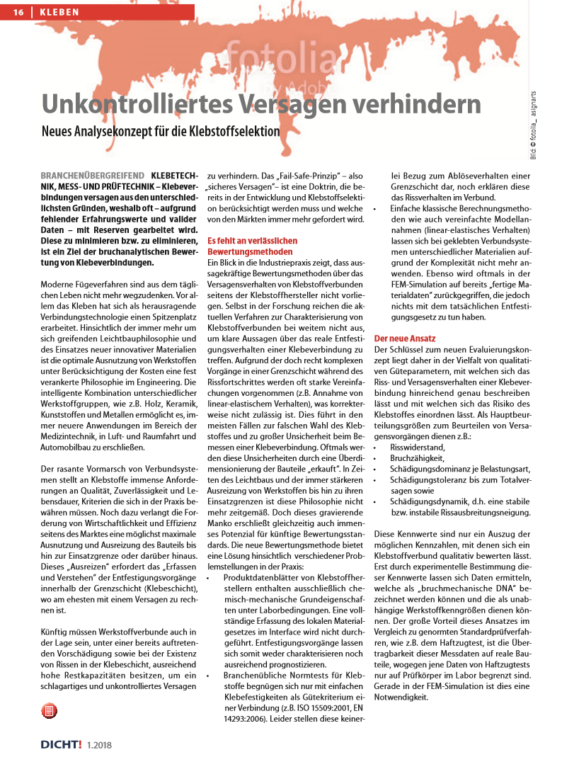Vorschau der Publikation - Unkontrolliertes Versagen verhindern. Neues Analysekonzept für die Klebstoffselektion